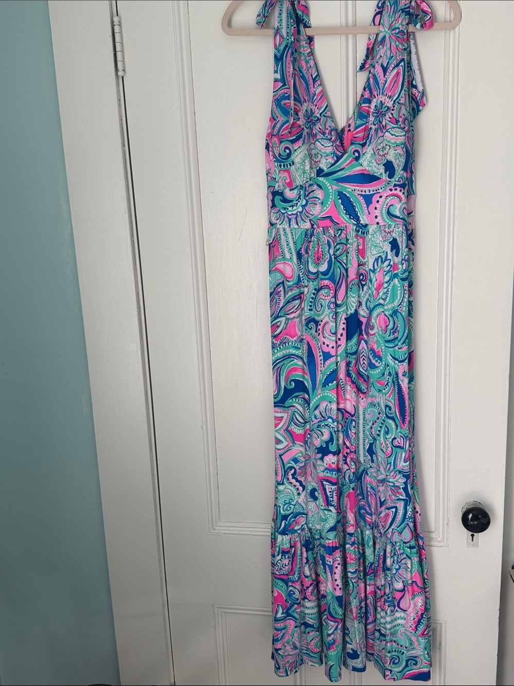 Lilly Pulitzer Girls Paisley Tie-Shoulder One-Piece in Teal, Pink & Navy